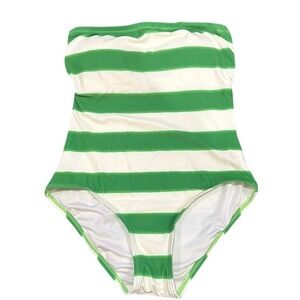 Green and White Striped Swimsuit